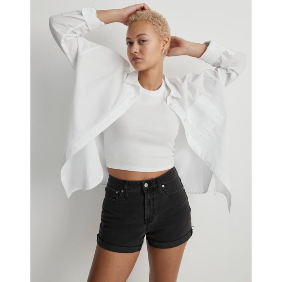 Madewell Curvy High‎ Rise Denim Shorts Black Raw Hem Size 30 - Picture 4 of 12